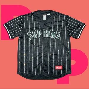 Supreme Rhinestone Stripe Baseball Jersey (Medium)